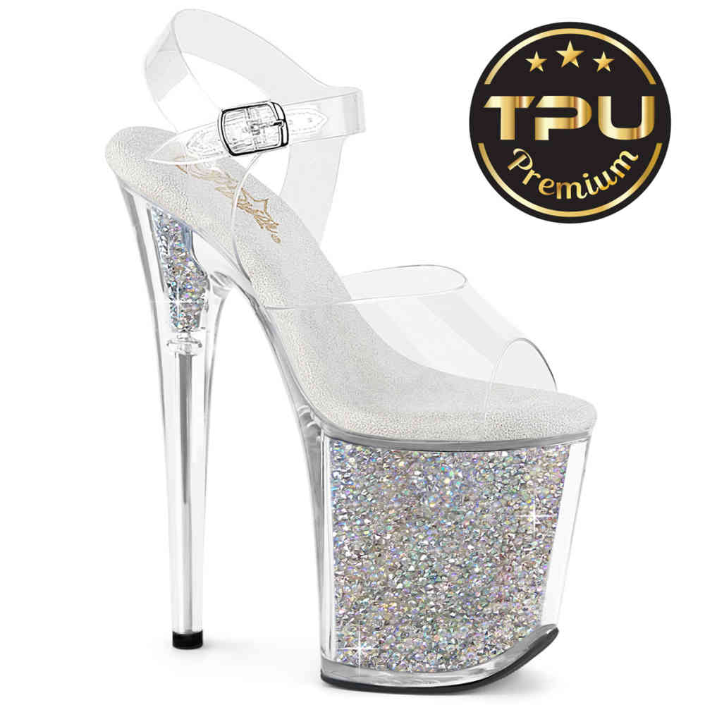 Pleaser - FLAMINGO-808PREM-RSI Ankle strap sandal, Pole dance shoes - Transparent